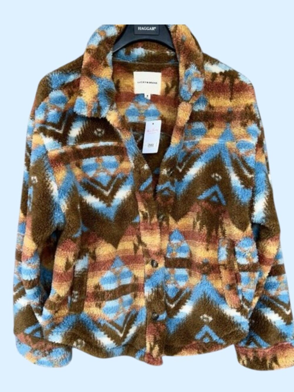 Lucky Brand Women's Button Front Patterned High Pile Fleece Jacket XL NWT